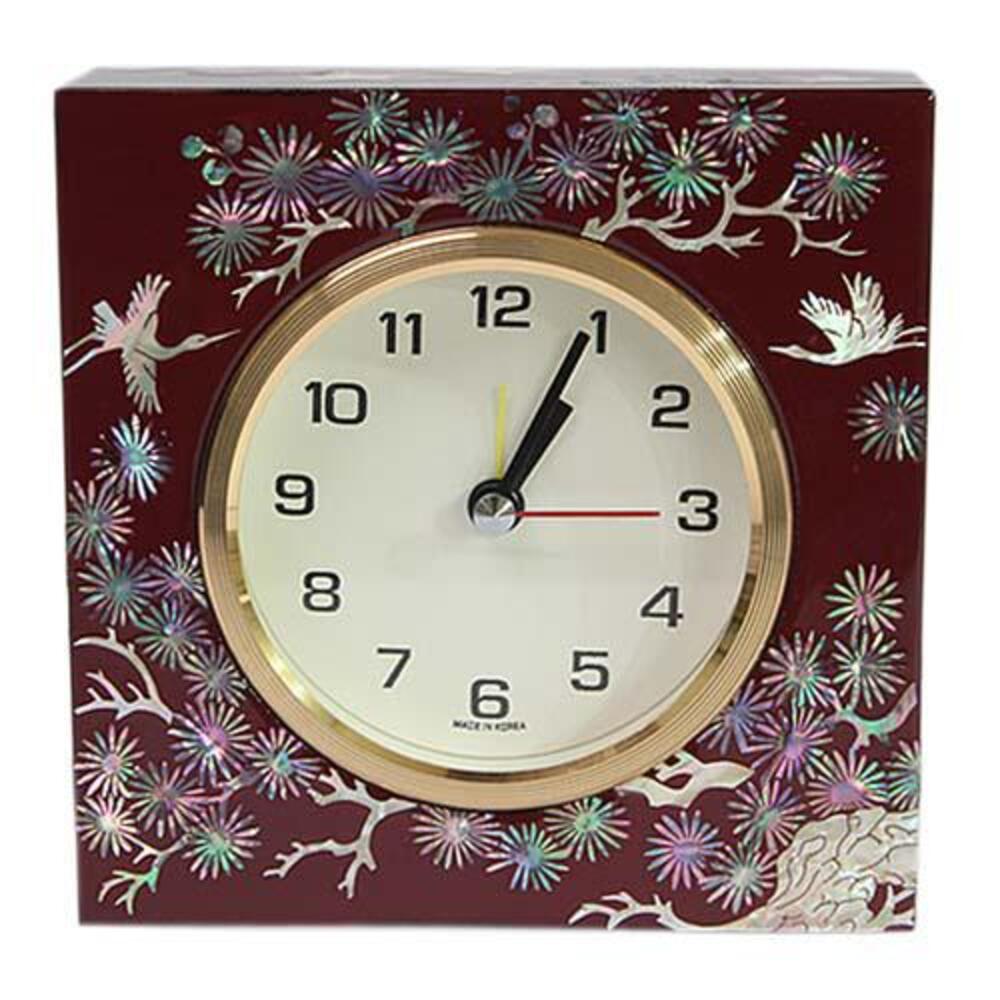Masterpiece Najeon Square Pine & Crane (Red) Desk Dragon Clock (Master Artisan Jang Tae-bok)