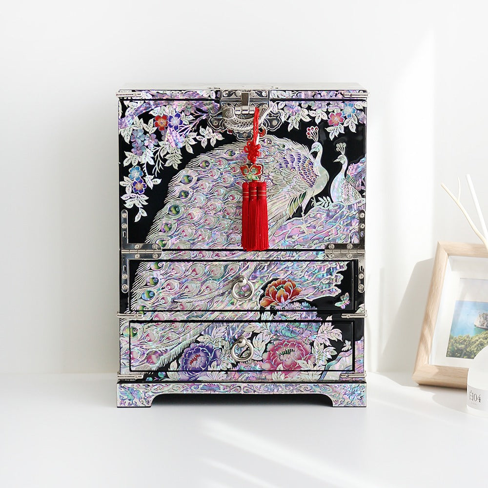 Masterpiece Najeonchilgi Peacock Drawer Mother of Pearl Jewelry Box Black Jewelry Box (Master Artisan Jang Tae-bok)