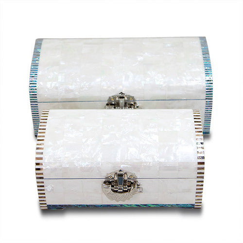 White Pearl Rounded 2-Tier Najeonchilgi Jewelry Box, 24 cm by Park In-ho