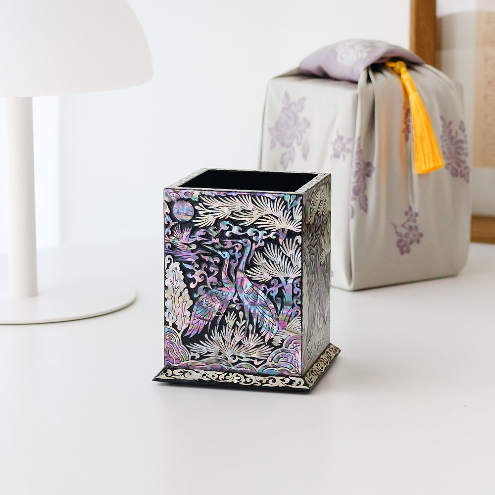Najeonchilgi Pine & Crane Moon Mother of Pearl Pencil Holder & Pen Holder