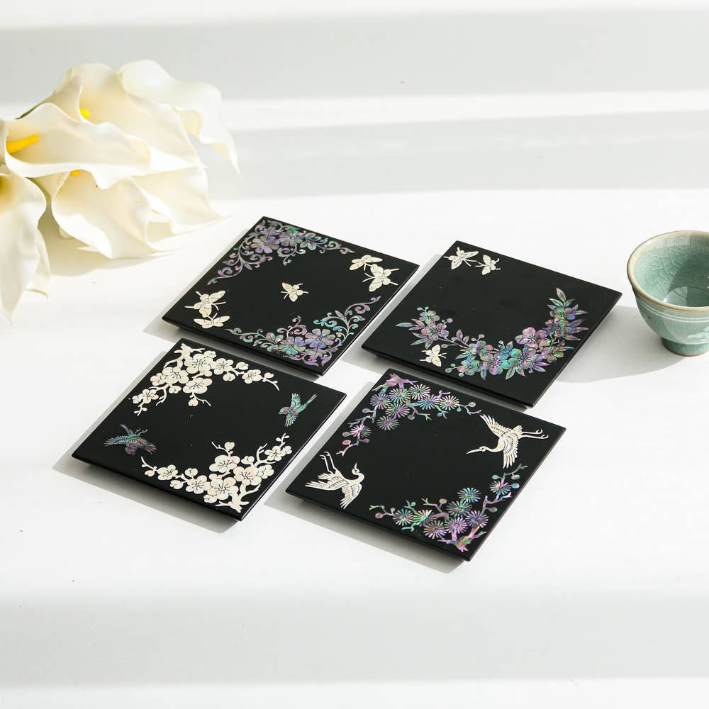 Najeonchilgi Mother of Pearl Coaster Mother of Pearl Coaster Traditional Coaster Traditional Red