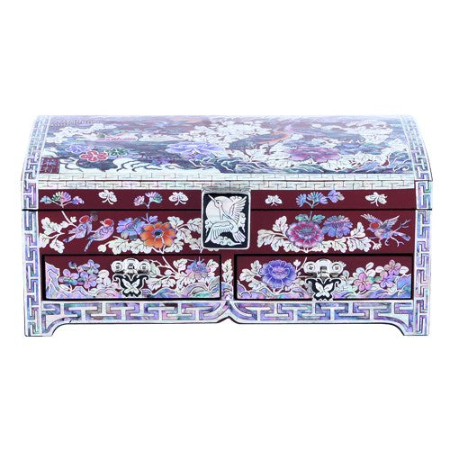 Crane & Pine 2-Tier Embroidered Drawer Left Jewelry Box (Red) - by Kim Young-man (21 cm)