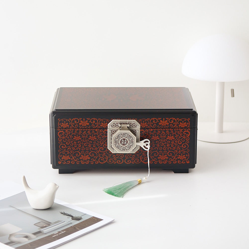 Premium Flower Arabesque Pattern Ottchil Lacquer Jewelry Box, 30 cm