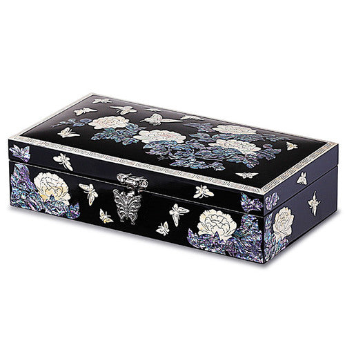 Peony Border Black Mother of Pearl 1-Tier Wedding Gift Box & Jewelry Box - Oh Myung-ho