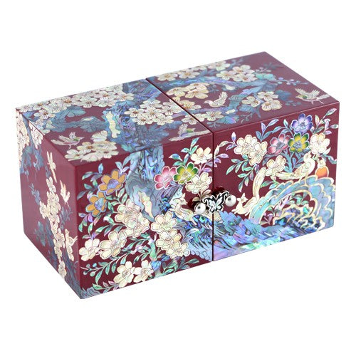 Plum Blossom Double Lidded Jewelry Box (Red) - by Kim Yong-gwan