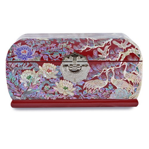 Peacock 3-Tier Rounded Jewelry Box (Red) - by Kim Yong-gwan (Small, 24 cm)