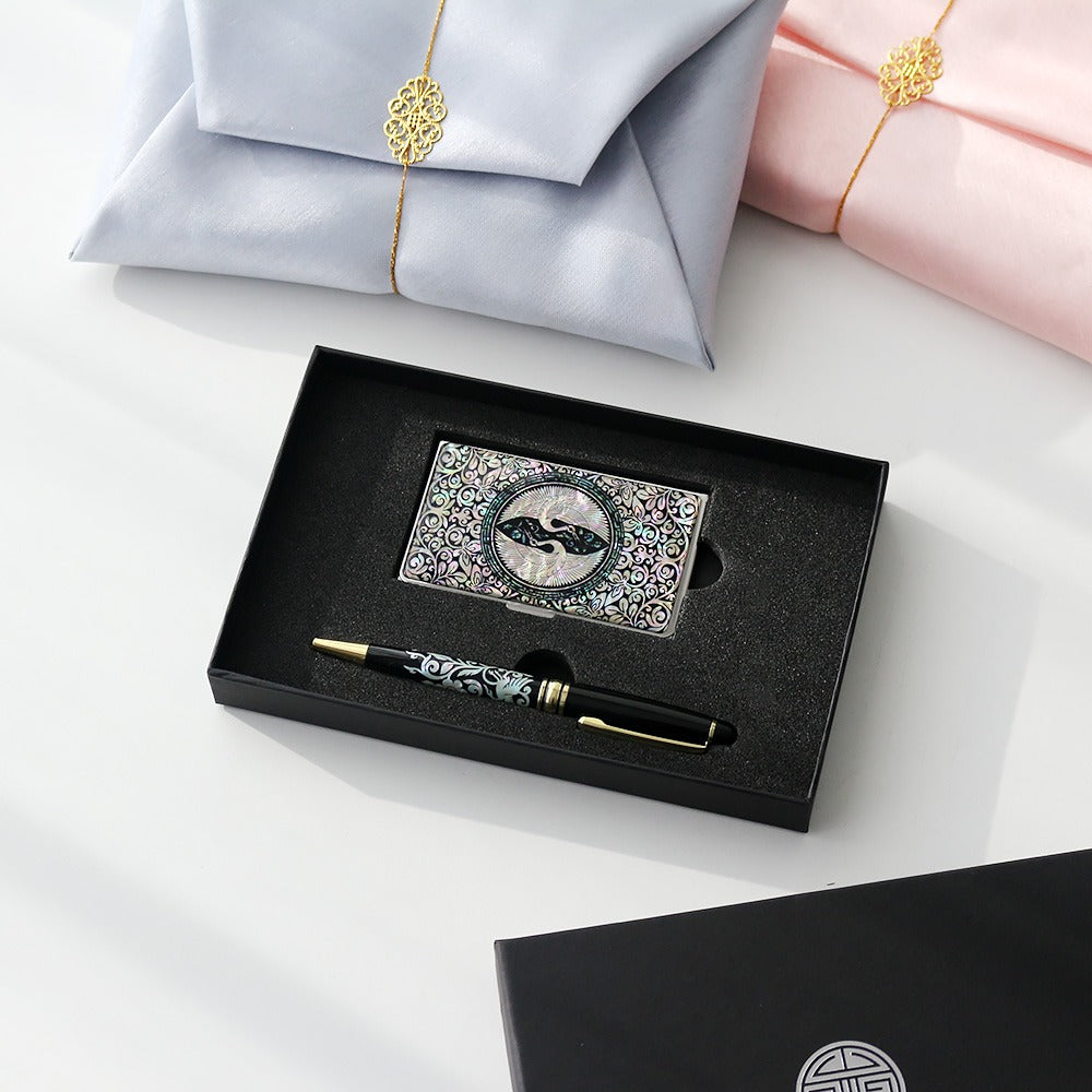 ★ Bojagi ★ Najeonchilgi Mother of Pearl Business Card Case Mother of Pearl Pen 2 Bell Set Traditional Korean