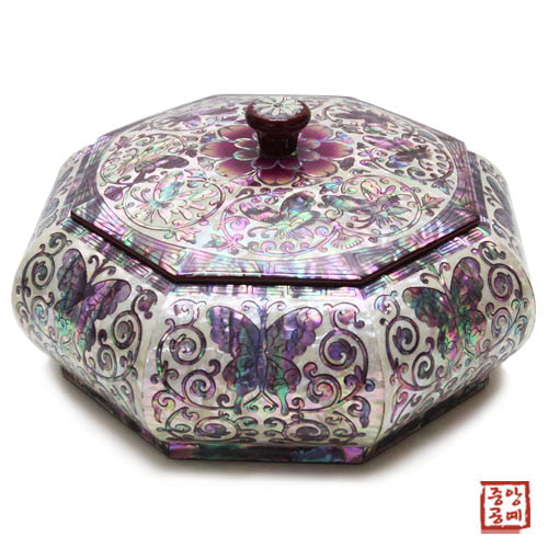 Joseon Mother of Pearl Flower & Butterfly Pattern Octagonal Jewelry Box (Small)