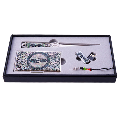 Najeon Chilgi Mother of Pearl Business Card Case Set — Double Cranes - OF0171