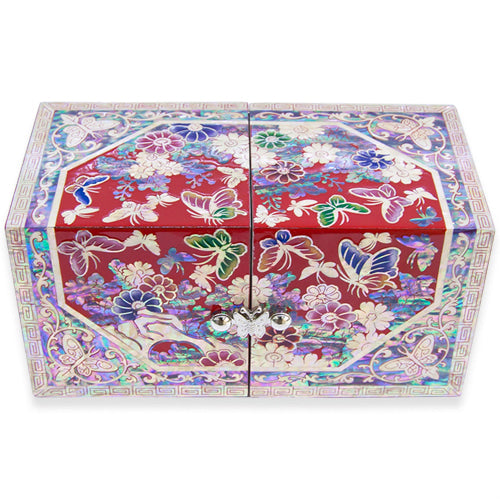 OctagonalButterfly Double Lidded Jewelry Box (Medium, Red) - Oh Myung-ho