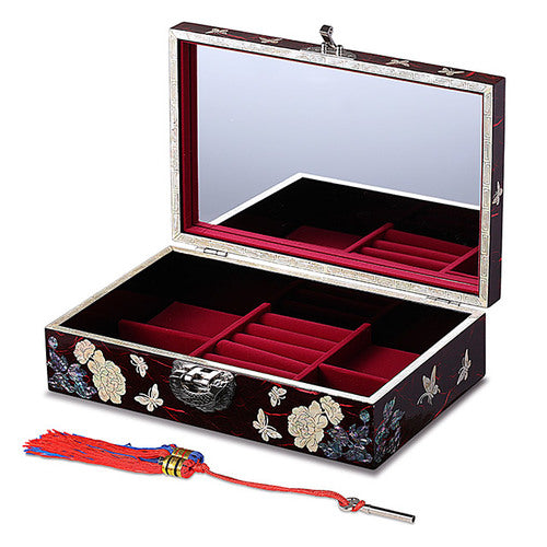 Peony Border Red 1-Tier Mother of Pearl Jewelry Box - Oh Myung-ho