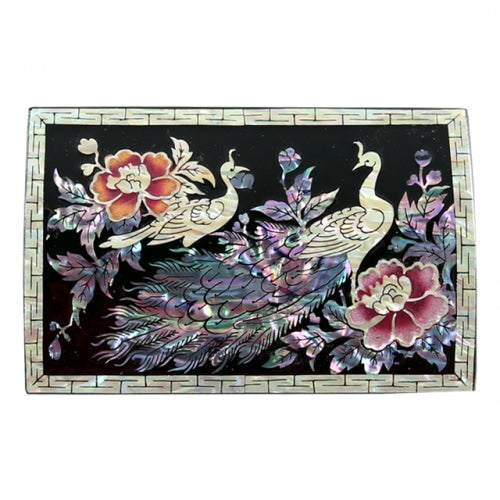 Peacock & Rose Mother of Pearl Business Card Case, Multi-Purpose Box