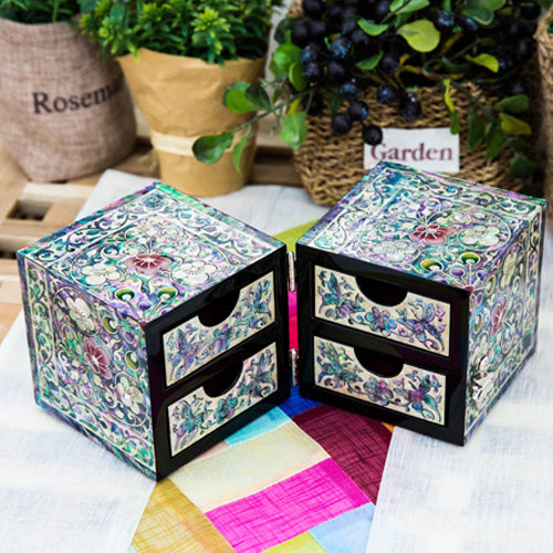 Arabesque Flower Mother of Pearl Double Lidded Jewelry Box - Oh Myung-ho