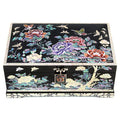 Premium Najeonchilgi 2-Tier Birds & Flowers Peony Black Mother of Pearl Jewelry Box Yedan Wedding Gift Box, 24 cm