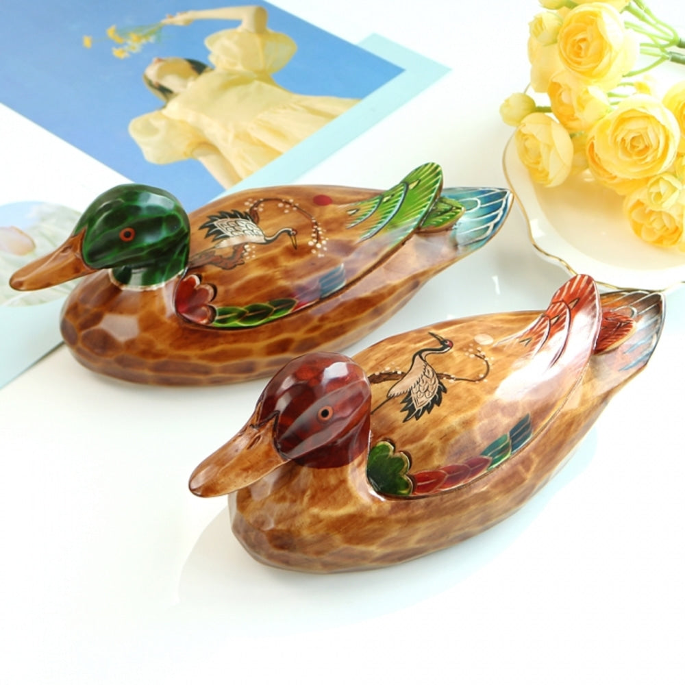 Premium Moon Crane Duck Set (Large) Wood Carved Wedding Pyebaek Box Dragon