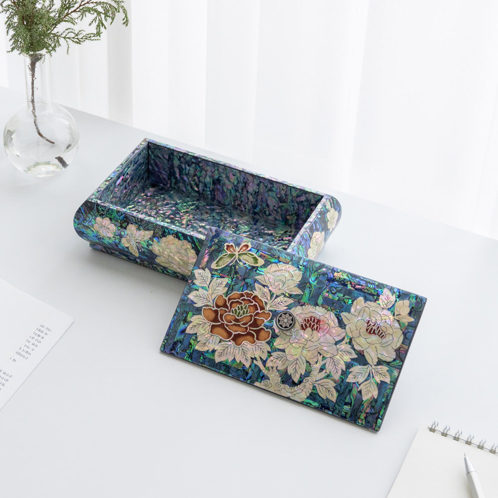 Peony Blue Mother of Pearl Box by Park In-ho