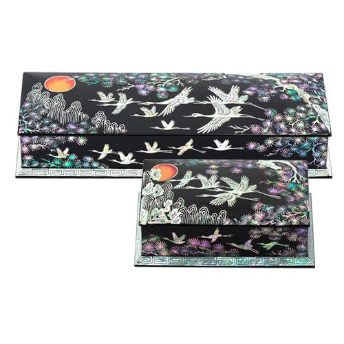 Glossy Najeon Chilgi Pine & Crane Business Card and Pen Holder Set - OF0233