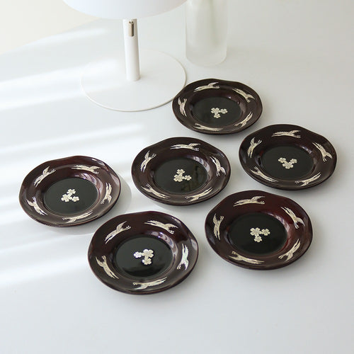 6-Piece Set: Najeonchilgi 5 Crane Tea Coaster Set Mother of Pearl Coaster Traditional Coaster (Master Artisan Lee Won-geun)