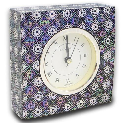 Najeon Chilgi Mother of Pearl Desk Clock — Traditional Korean Floral Pattern - DE0125