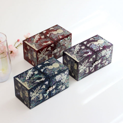 Hanji Mini Mother of Pearl Double-Lidded Small (Four Gentlemen) Secret Jewelry Box