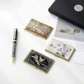 2-Piece Set: Gold Mother of Pearl Business Card Case N Hangul Lattice Mother of Pearl Pen Set (Lower Inlay)