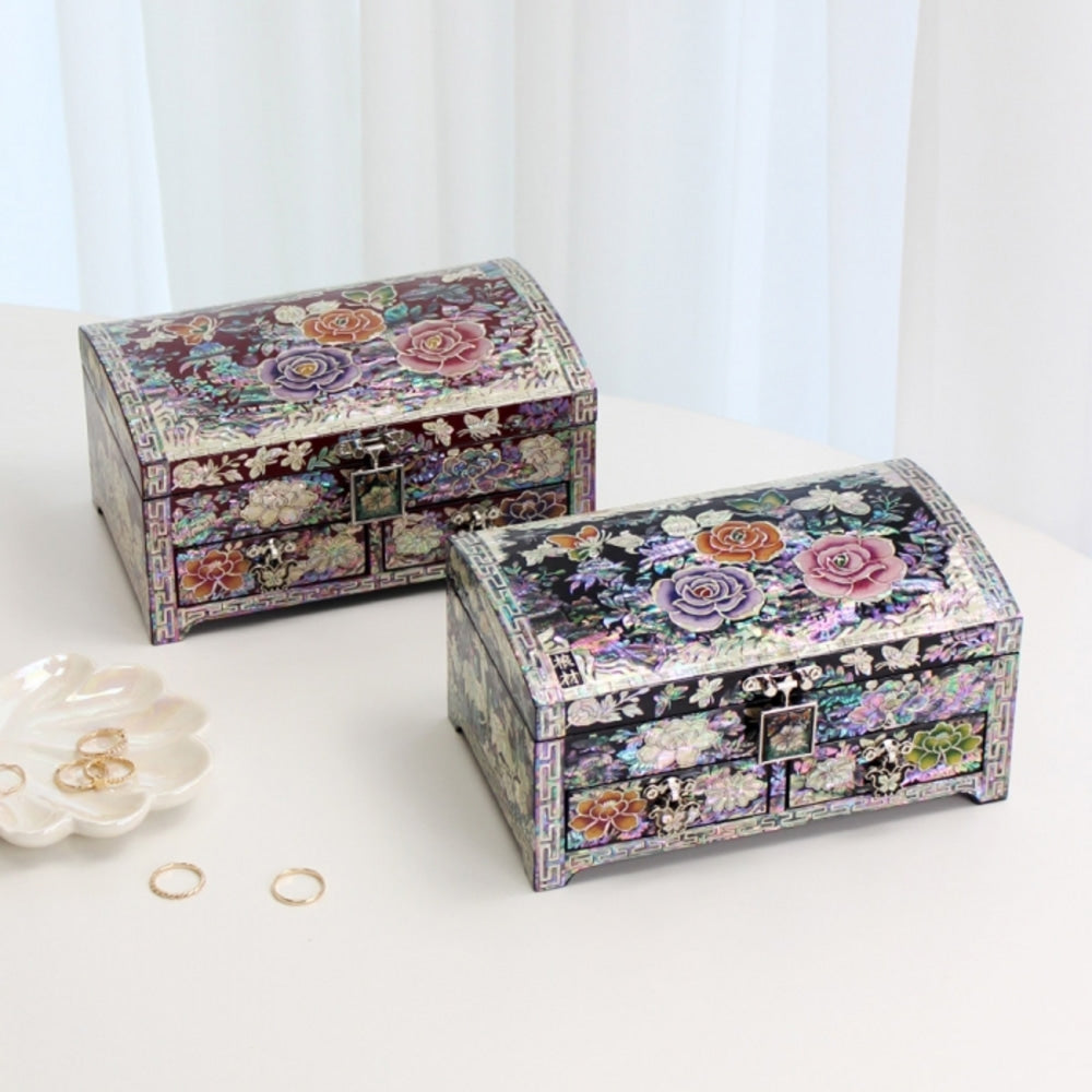 Masterpiece Najeonchilgi Rose 1-Tier Drawer Mother of Pearl Jewelry Box, 18 cm (Master Artisan Kim Young-man)