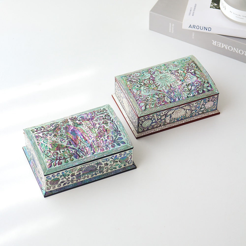 Najeonchilgi Joseon Style Flower Arabesque Auto-Open Mother of Pearl Business Card Case