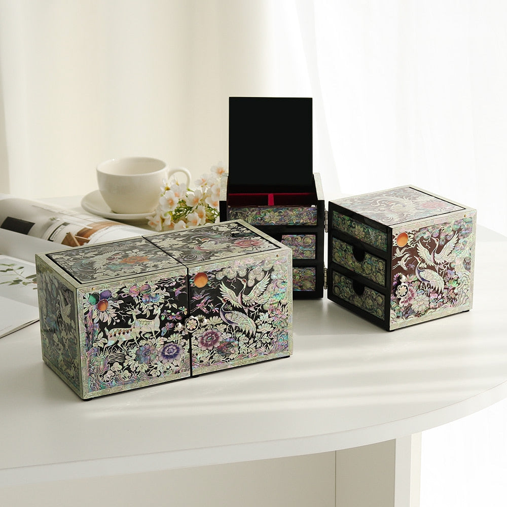 Masterpiece New Double-Lidded Golden Pheasant Large Mother of Pearl Jewelry Box