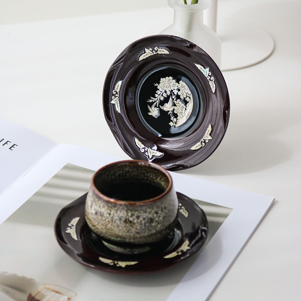 6-Piece Set: Najeonchilgi Arabesque Four Gentlemen Tea Coaster Set (Plum Blossom) Mother of Pearl Coaster Traditional Coaster (Master Artisan Lee Won-geun)