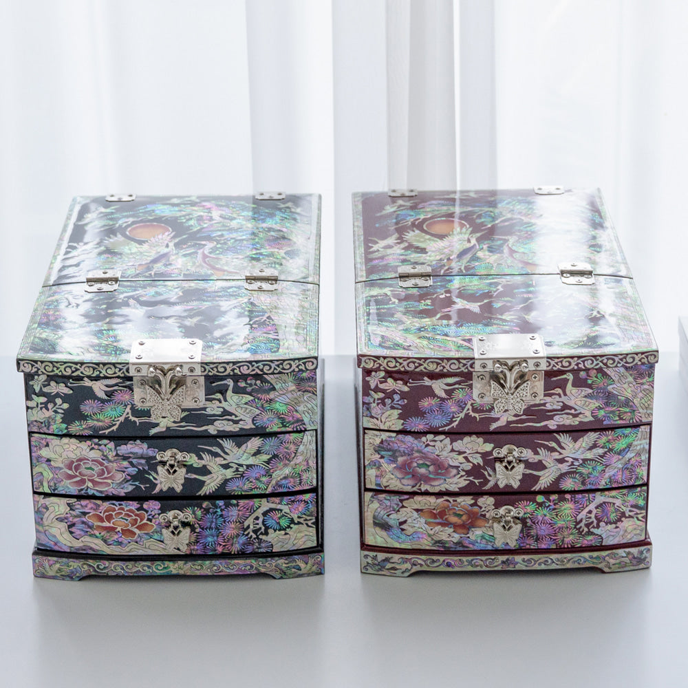 Crane & Pine Scholar 5-Drawer Mother of Pearl Jewelry Box中(Glossy, Black)