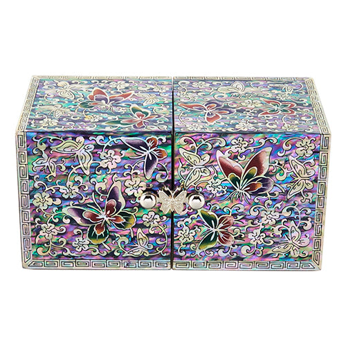 Butterfly Double Lidded Mother of Pearl Jewelry Box (Medium) - Oh Myung-ho