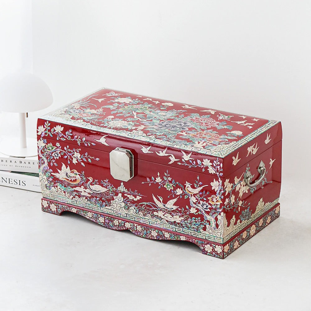 Masterpiece Najeon Bridal Painted Peony of Wealth Bongchae Wedding Box (Red)
