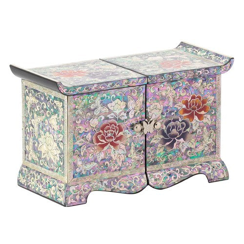 Peony (White) Roof Tile Embroidered Drawer Double Lidded Jewelry Box - Oh Myung-ho