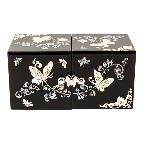 Glossy Butterfly Double Lidded Mother of Pearl Jewelry Box (Oh Myung-ho)