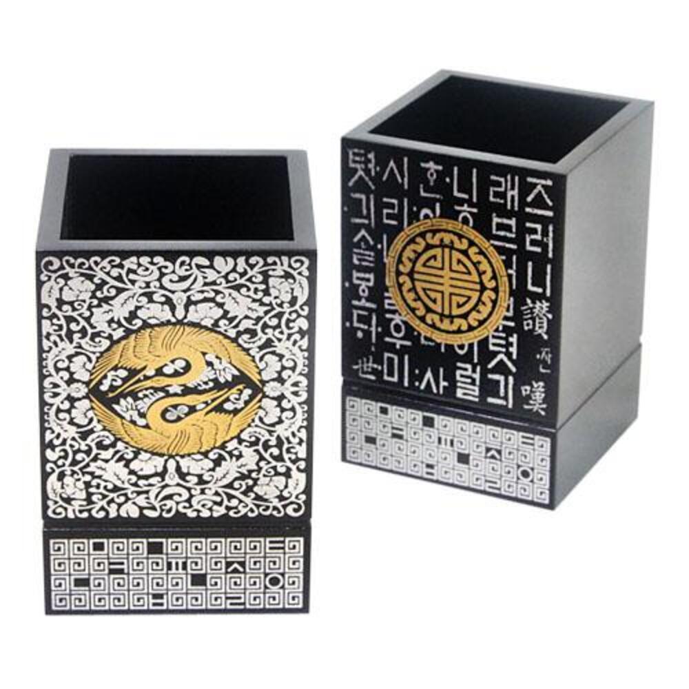 Gold & Silver Thread Wood Carved Pen Holder (Crane Hangul)