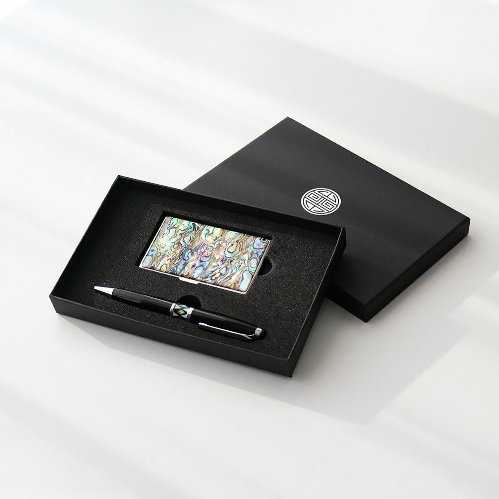 2-Piece Set: Premium Najeonchilgi Aurora Business Card Case M Gift Pen