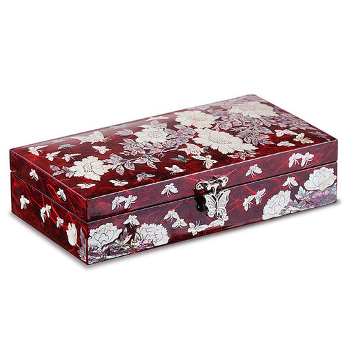 1-Tier Peony Red Mother of Pearl Wedding Gift Box & Jewelry Box
