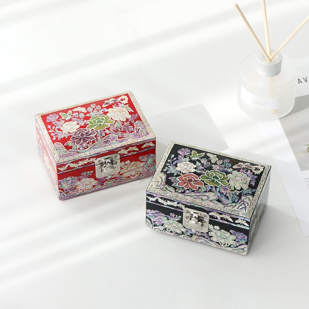 Najeonchilgi Peony & Butterfly Mini Mother of Pearl Jewelry Box, 12 cm