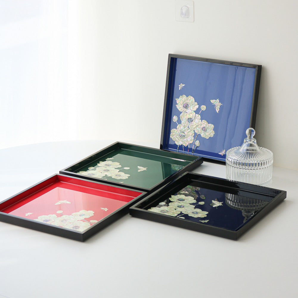 Najeonchilgi Flower Square Mother of Pearl Tray, 24 cm