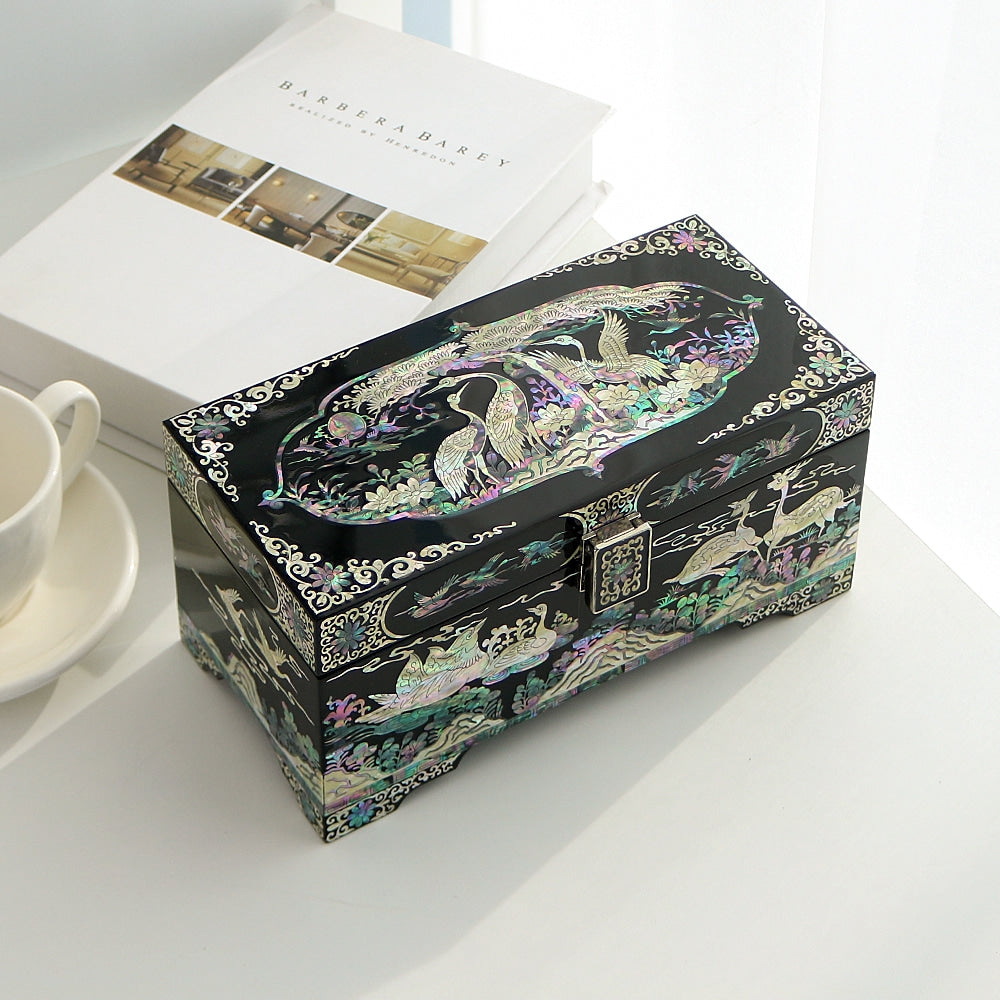 Premium Pine & Crane Najeonchilgi 2-Tier Mother of Pearl Jewelry Box, 24 cm (Master Artisan Hong Seok-pyo)