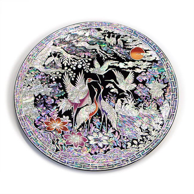 Najeon Chilgi Mother of Pearl Plate & Tray — Pine & Crane by Kim Gil-su - DE0041