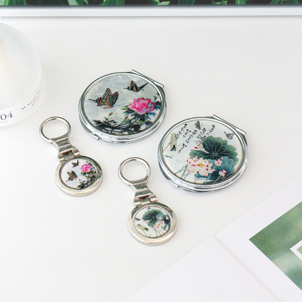 2-Piece Set: Najeon Hand Mirror Keyring Set (Damhwa Butterfly)