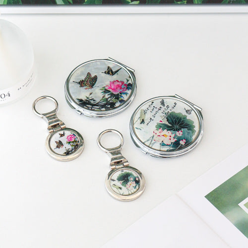 2-Piece Set: Najeon Hand Mirror Keyring Set (Damhwa Butterfly)