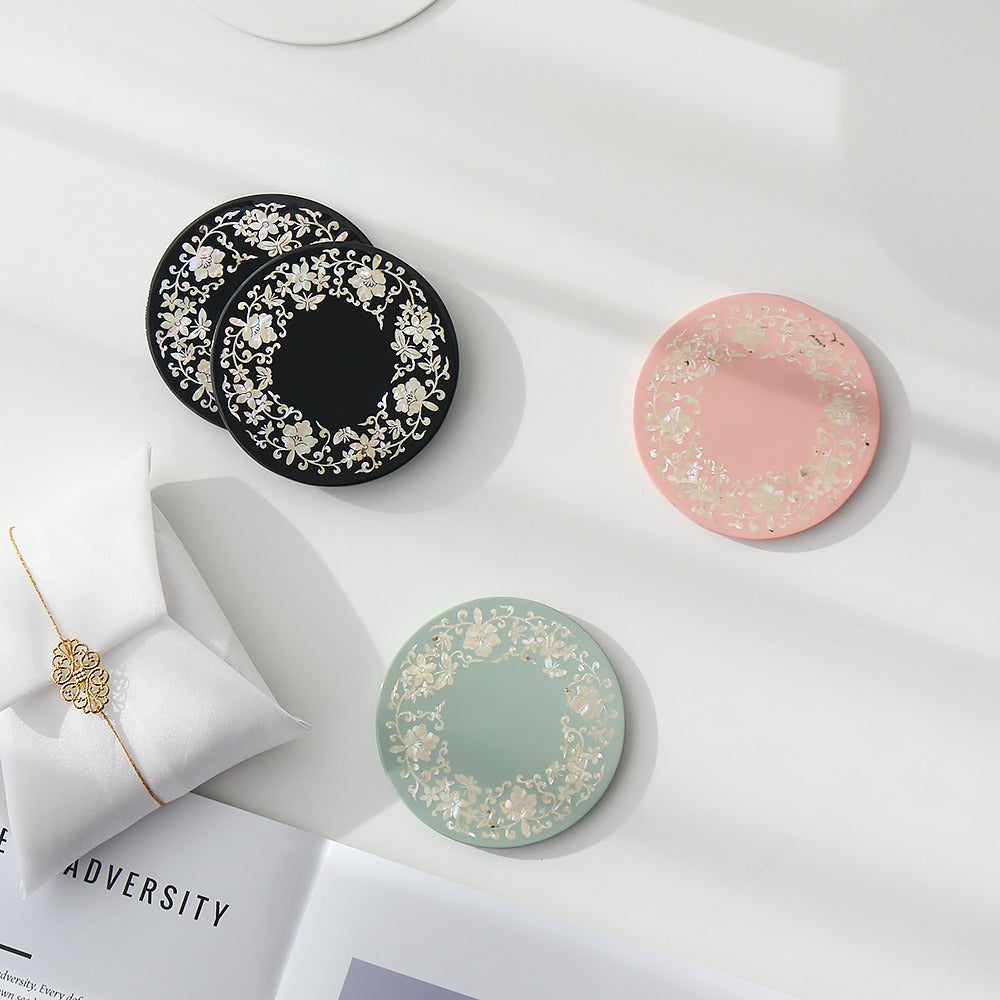 Najeonchilgi Round Mother of Pearl Coaster (Flower Butterfly Arabesque) 2P
