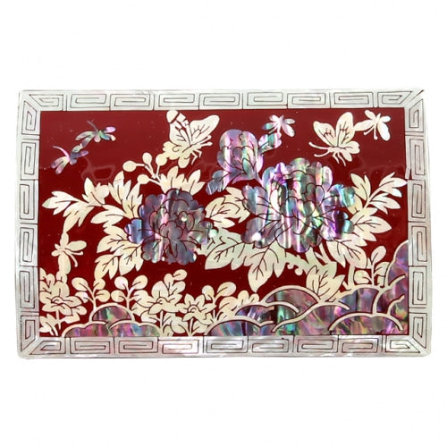 Peony Mother of Pearl Business Card Case, Multi-Purpose Box (Red)