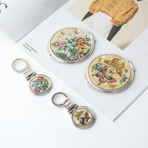 2-Piece Set: Mother of Pearl Hand Mirror Keyring K