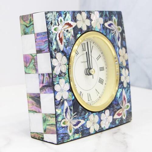 Najeon Chilgi Mother of Pearl Desk Clock — Butterfly Pattern (Symbol of Joy & Transformation) - DE0126