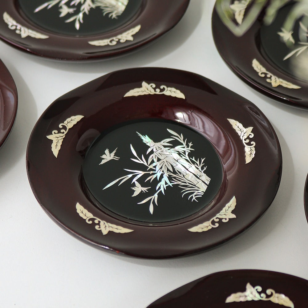 6-Piece Set: Najeonchilgi Arabesque Four Gentlemen Tea Coaster Set (Bamboo) Mother of Pearl Coaster Traditional Coaster (Master Artisan Lee Won-geun)