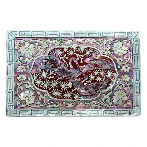 Arabesque Crane & Pine Mother of Pearl Business Card Case, Multi-Purpose Box (Red)