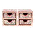 Round Peony Double Lidded Mother of Pearl Jewelry Box (Small, Red)